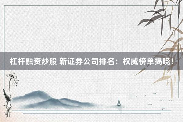 杠杆融资炒股 新证券公司排名：权威榜单揭晓！