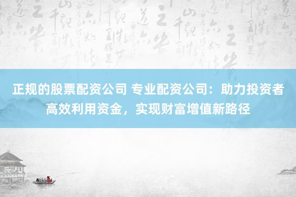正规的股票配资公司 专业配资公司：助力投资者高效利用资金，实现财富增值新路径