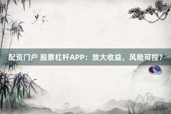 配资门户 股票杠杆APP：放大收益，风险可控？